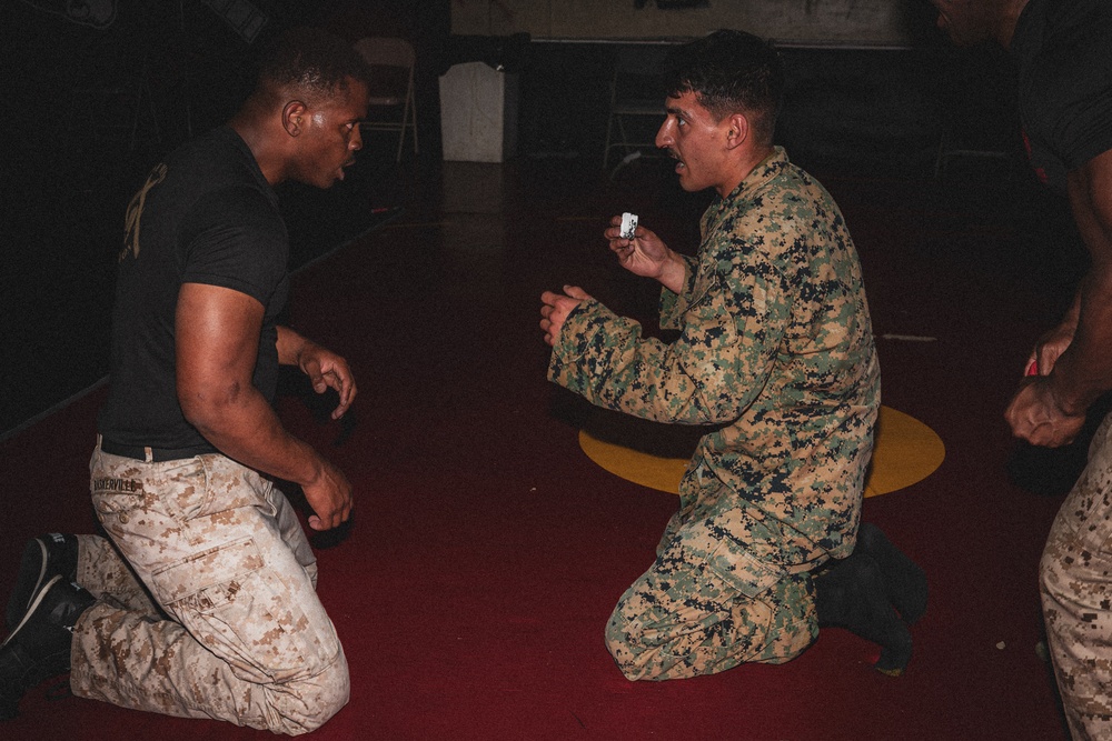 Marines fight in the dark during Martial Arts Instructor Course