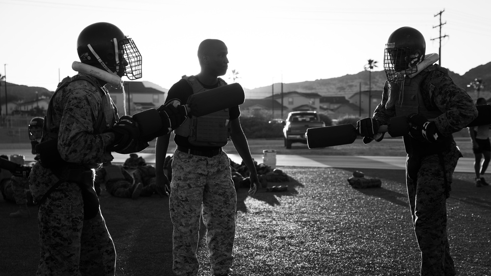Precision and Power: Marines fight with pugil sticks during MAIC 73-25