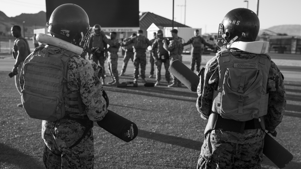 Precision and Power: Marines fight with pugil sticks during MAIC 73-25