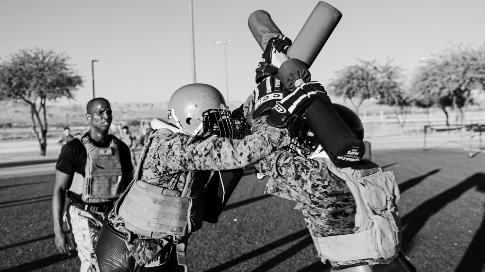 Precision and Power: Marines fight with pugil sticks during MAIC 73-25