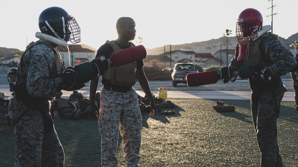 Presicion and Power: Marines fight with pugil sticks during MAIC 73-25