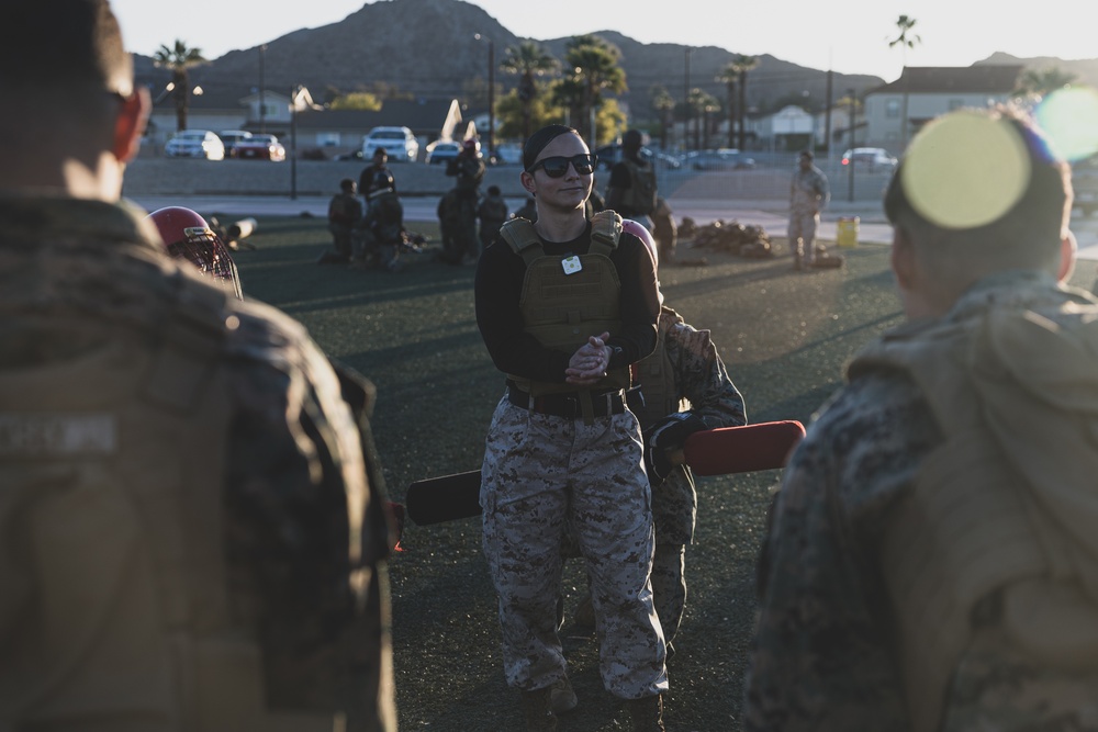 Presicion and Power: Marines fight with pugil sticks during MAIC 73-25