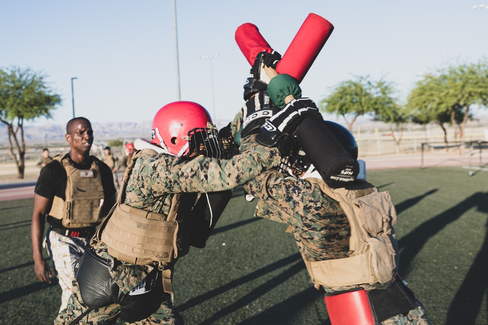 Precision and Power: Marines fight with pugil sticks during MAIC 73-25