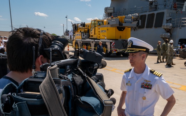 Arleigh Burke-class guided missile destroyer USS Forrest Sherman (DDG 98) departs from Naval Station