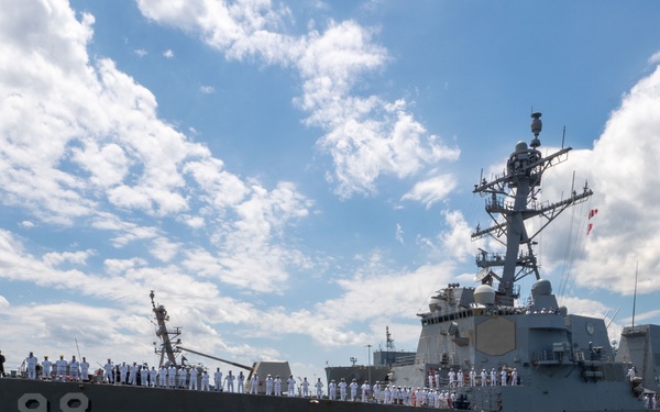 Arleigh Burke-class guided missile destroyer USS Forrest Sherman (DDG 98) departs from Naval Station