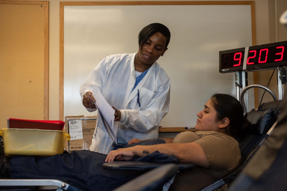 USS Ronald Reagan (CVN 76) Sailors donate to blood drive