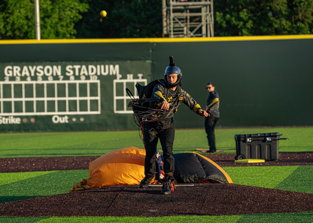 U.S. Army Golden Knights Skydive Into Savannah Bananas Baseball Game