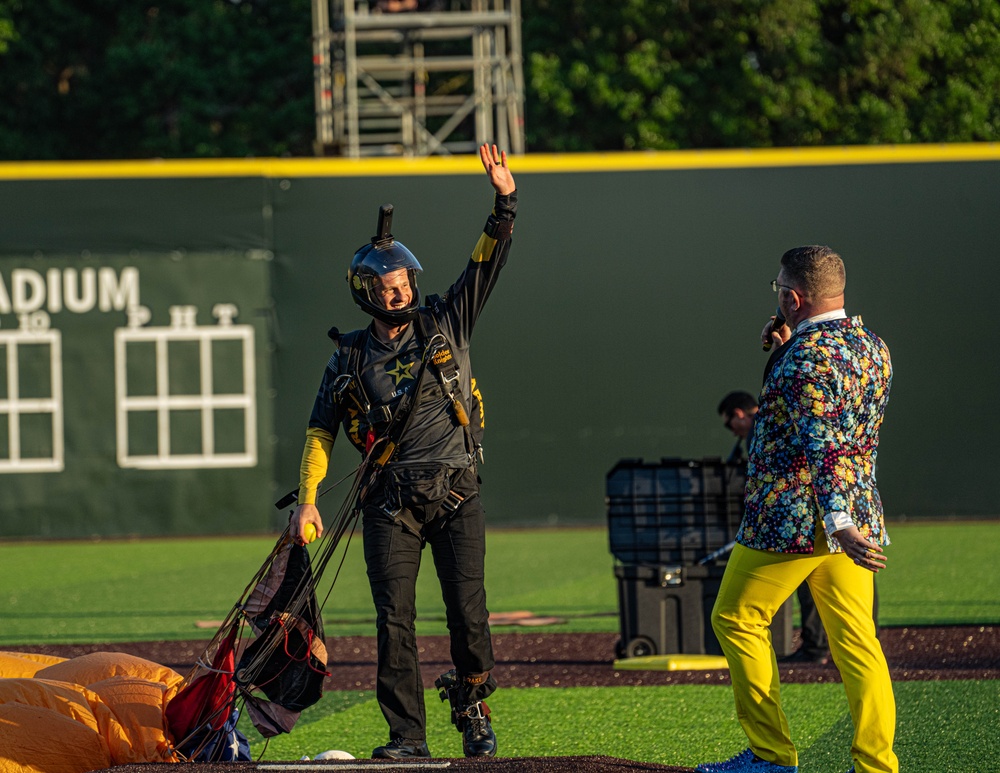 U.S. Army Golden Knights Skydive Into Savannah Bananas Baseball Game