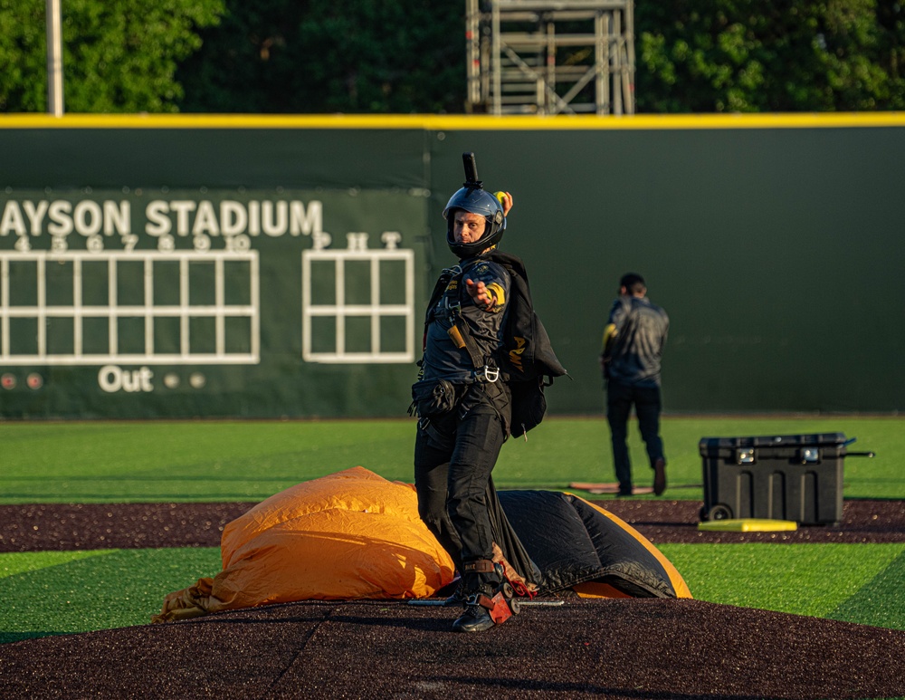 U.S. Army Golden Knights Skydive Into Savannah Bananas Baseball Game