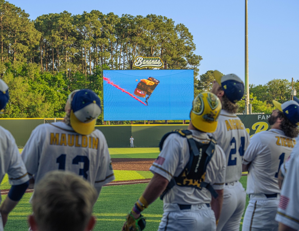 U.S. Army Golden Knights Skydive Into Savannah Bananas Baseball Game