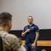 Medal of Honor recipient, U.S. Marine Corps Sgt. Dakota Meyer, speaks with Marines and sailors with Marine Corps Recruit Depot Parris Island, South Carolina