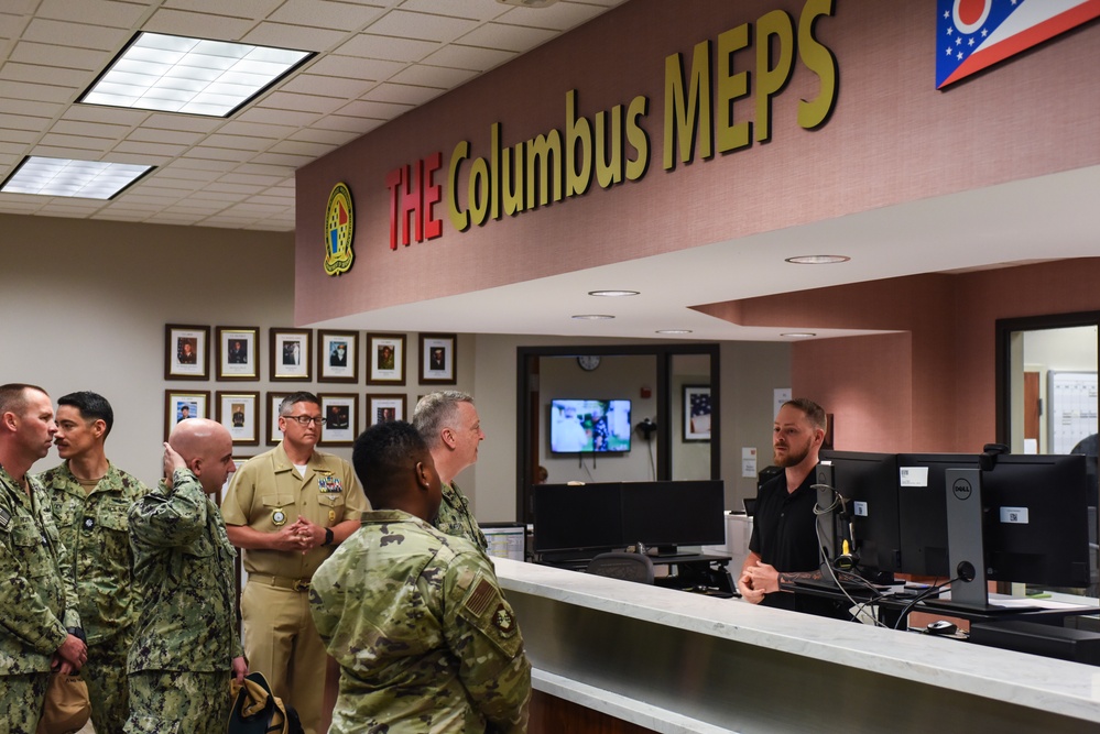 Rear Adm. James Waters, Commander, Navy Recruiting Command, toured the Columbus Military Entrance Processing Station