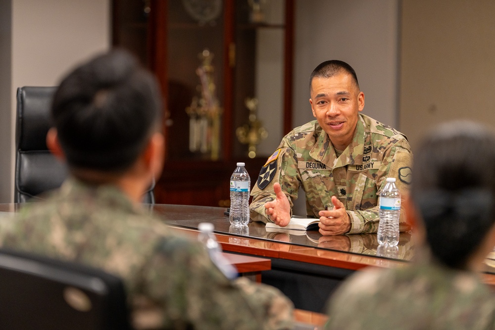 Battalion Commanders from the 5th Logistics Support Command (LSC), Republic of Korea Army (ROKA), visited Camp Carroll on Apr. 28 for an office call with U.S. Army Materiel Support Command – Korea counterparts.