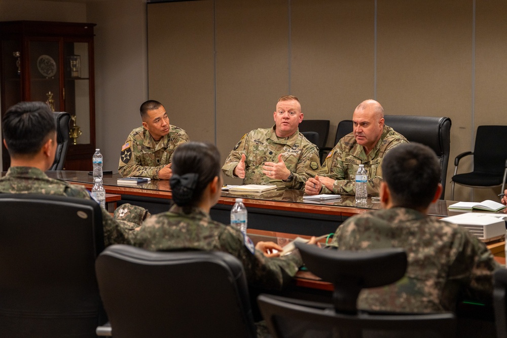 Battalion Commanders from the 5th Logistics Support Command (LSC), Republic of Korea Army (ROKA), visited Camp Carroll on Apr. 28 for an office call with U.S. Army Materiel Support Command – Korea counterparts.