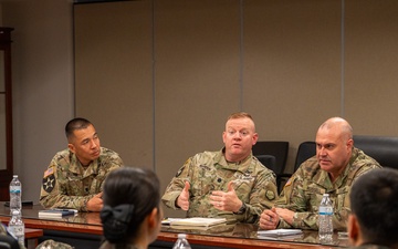 Battalion Commanders from the 5th Logistics Support Command (LSC), Republic of Korea Army (ROKA), visited Camp Carroll on Apr. 28 for an office call with U.S. Army Materiel Support Command – Korea counterparts.