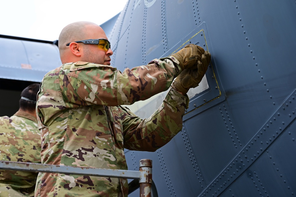 129th Maintenance Squadron works on HC-130J Combat King II