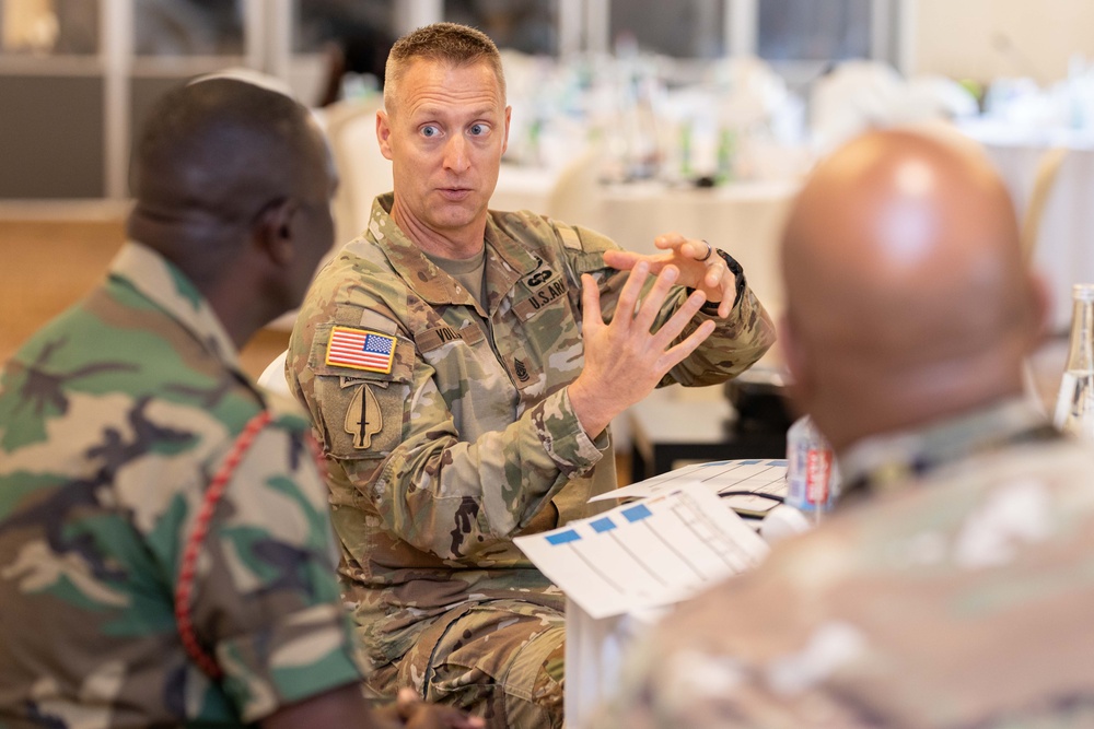 Senior enlisted leaders hold group discussions during ALFS 25