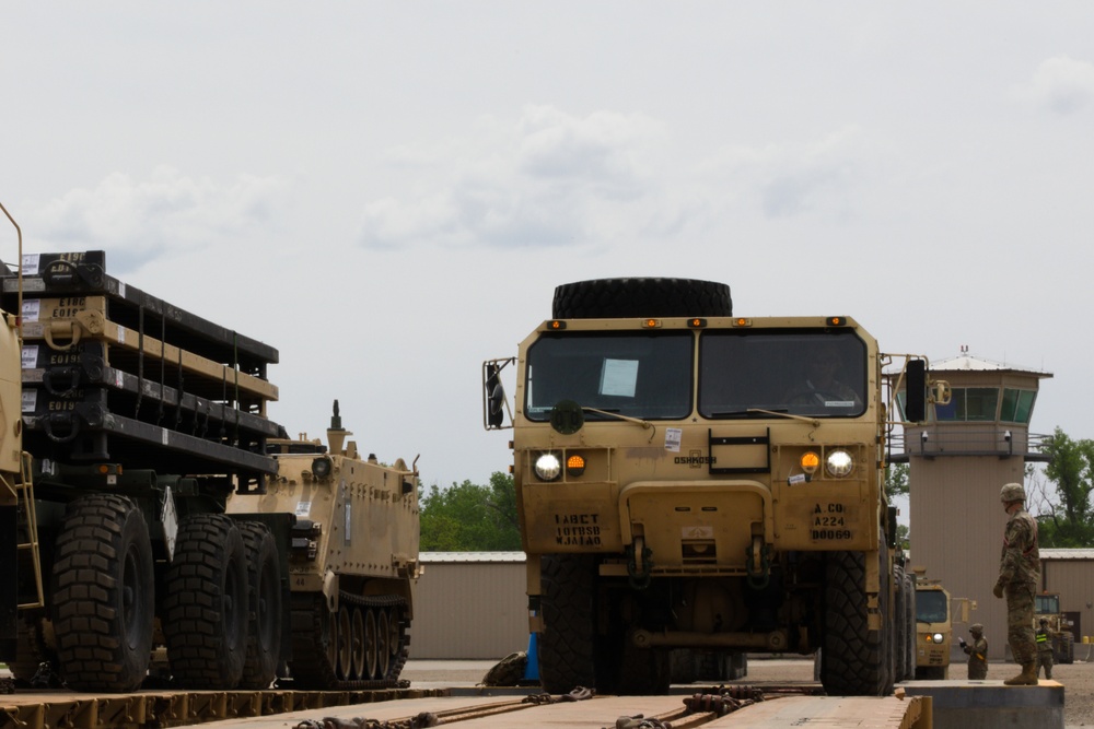 1ID conducts rail head activities on May 06, 2025, at Fort Riley, Kansas