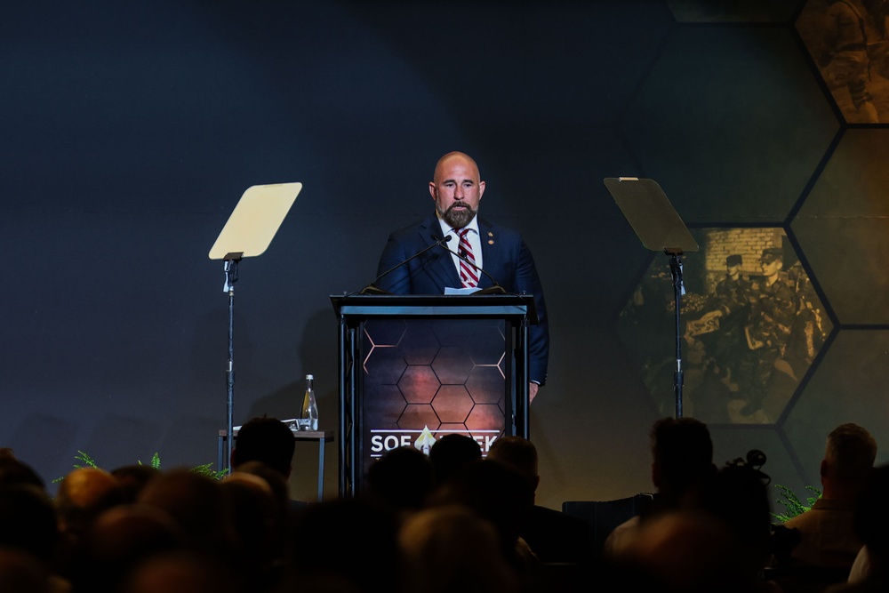 Senator Jay Collins addresses SOF Week Crowd