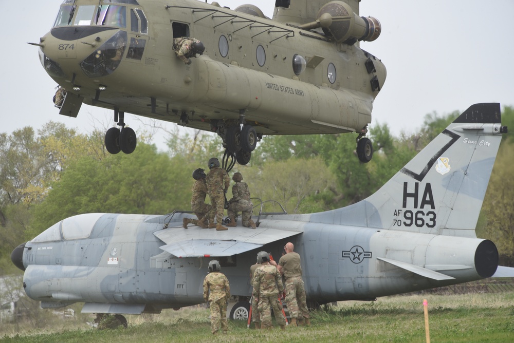 A-7 Corsair Static Display gets transferred off Martin Field