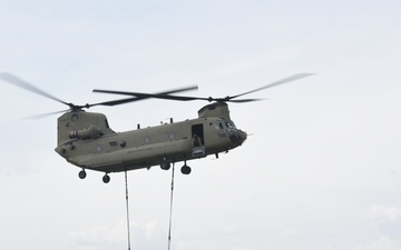 Chinook helicopter transfers A-7 Corsair