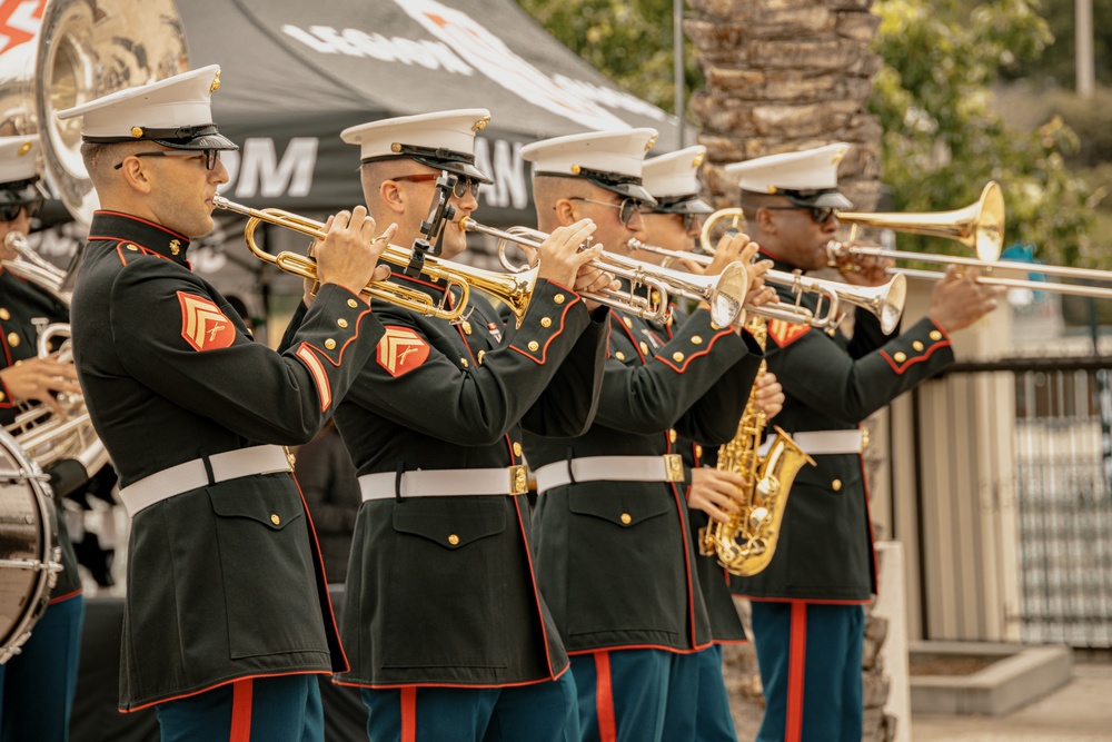 Bruno goes to the SD Legion Rugby Military appreciation game with Marine Band San Diego