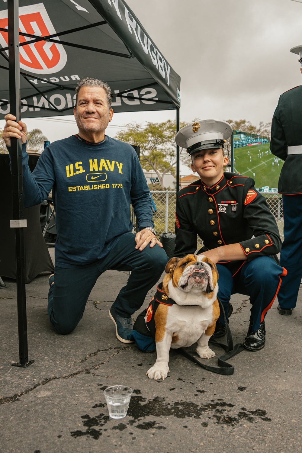 Bruno goes to the SD Legion Rugby Military appreciation game with Marine Band San Diego