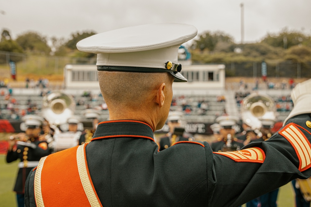 Bruno goes to the SD Legion Rugby Military appreciation game with Marine Band San Diego