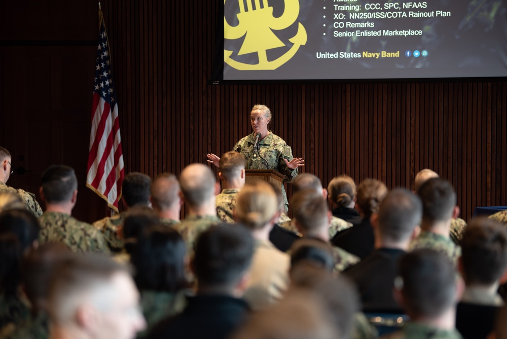 United States Navy Band holds quarterly All Hands meeting.