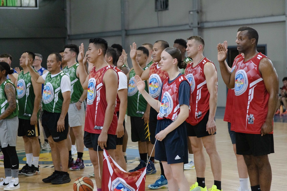 U.S. and Filipino service members play basketball during US-PH friendship games