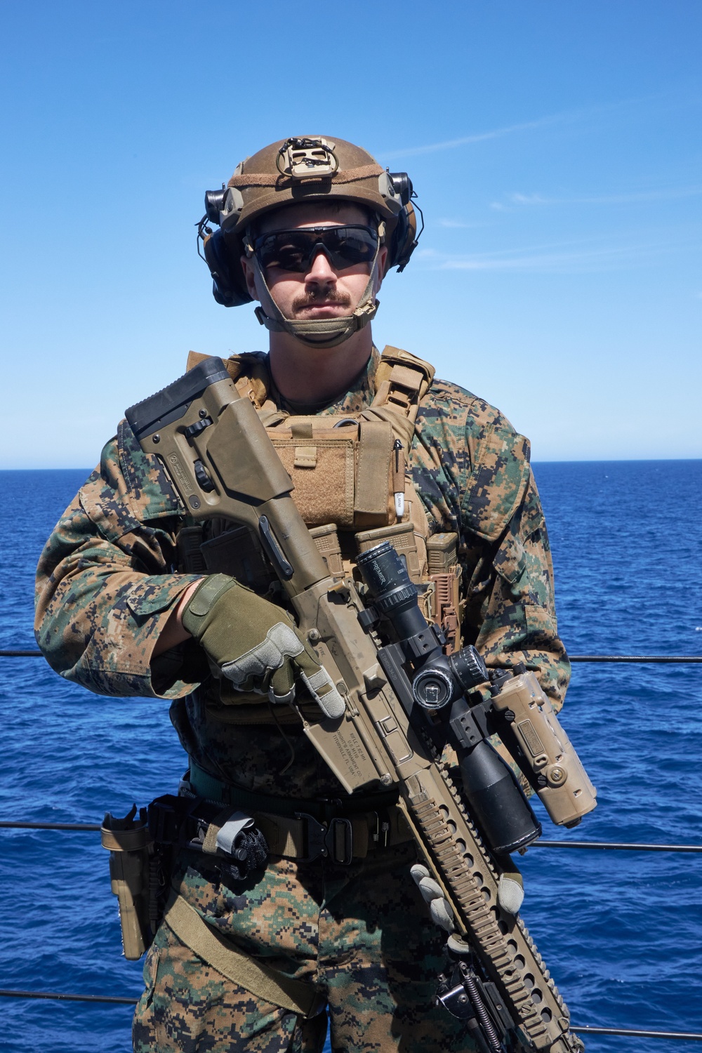 U.S. Marines with FAST Company Europe conduct weapon manipulation drills aboard the USS Mount Whitney