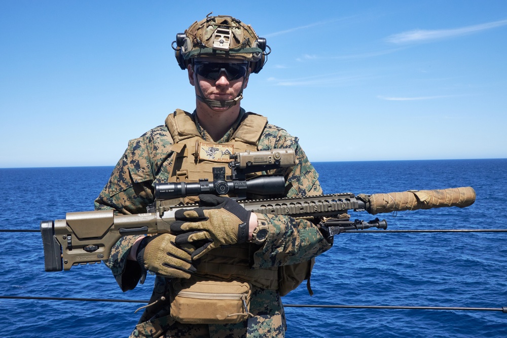U.S. Marines with FAST Company Europe conduct weapon manipulation drills aboard the USS Mount Whitney