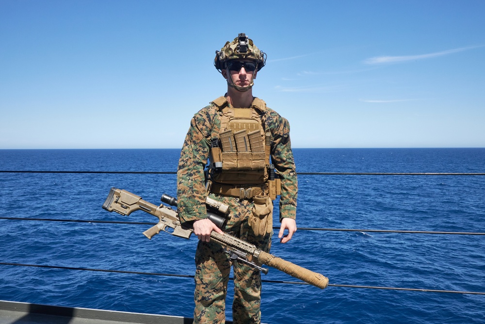 U.S. Marines with FAST Company Europe conduct weapon manipulation drills aboard the USS Mount Whitney