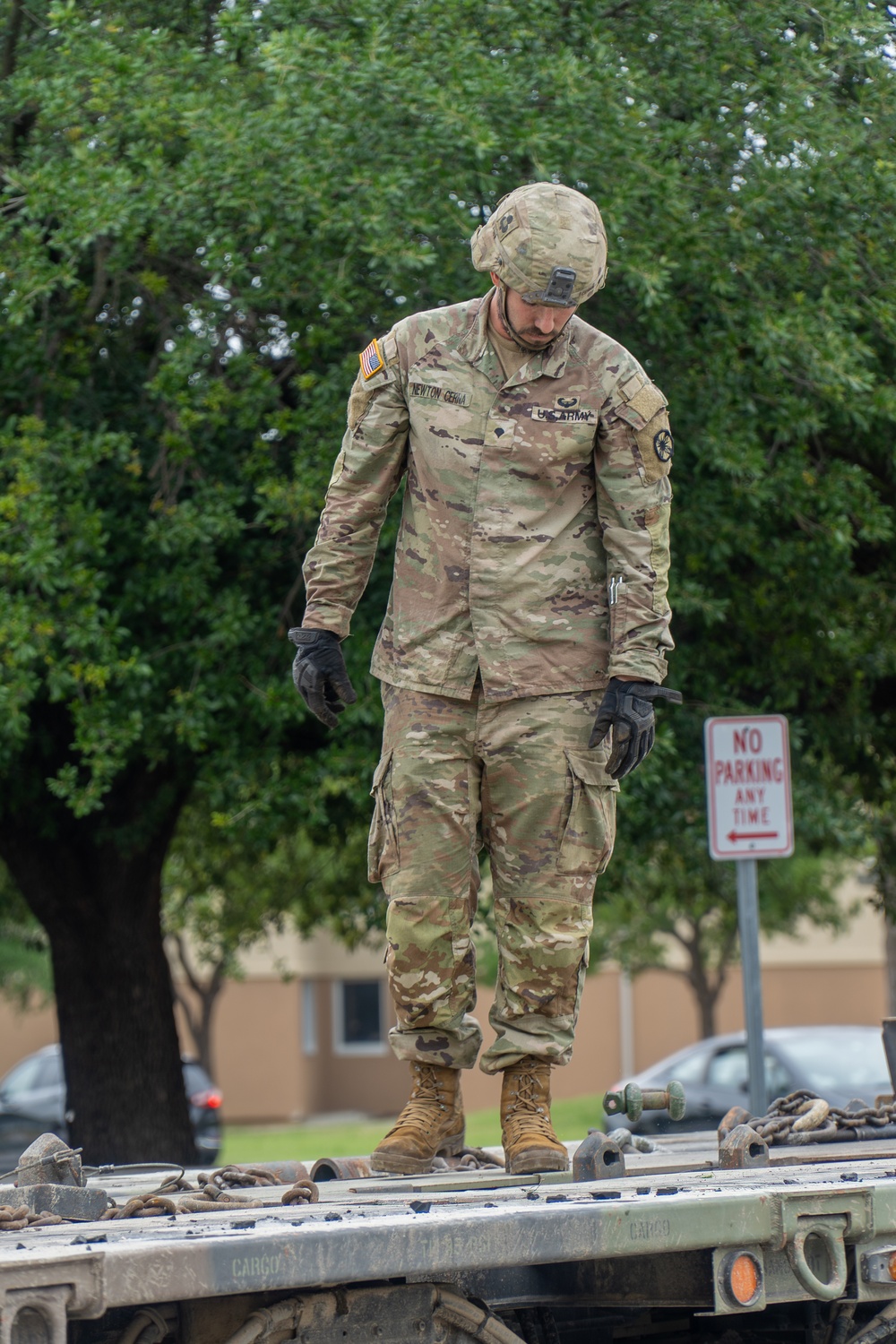 13th Armored Corps Sustainment Command Soldiers offload display truck