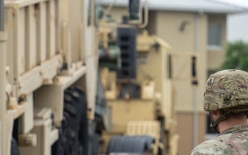 13th Armored Corps Sustainment Command Soldiers offload display truck