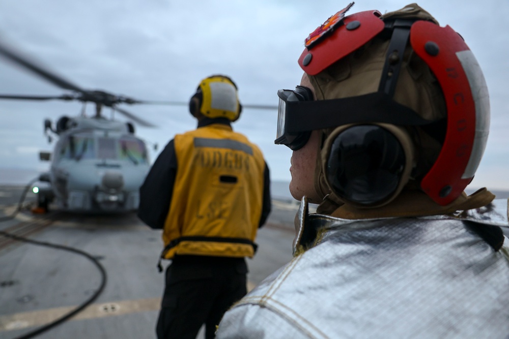 U.S. Navy Sailors conduct flight operations safety pre-check during Formidable Shield (FS) 2025