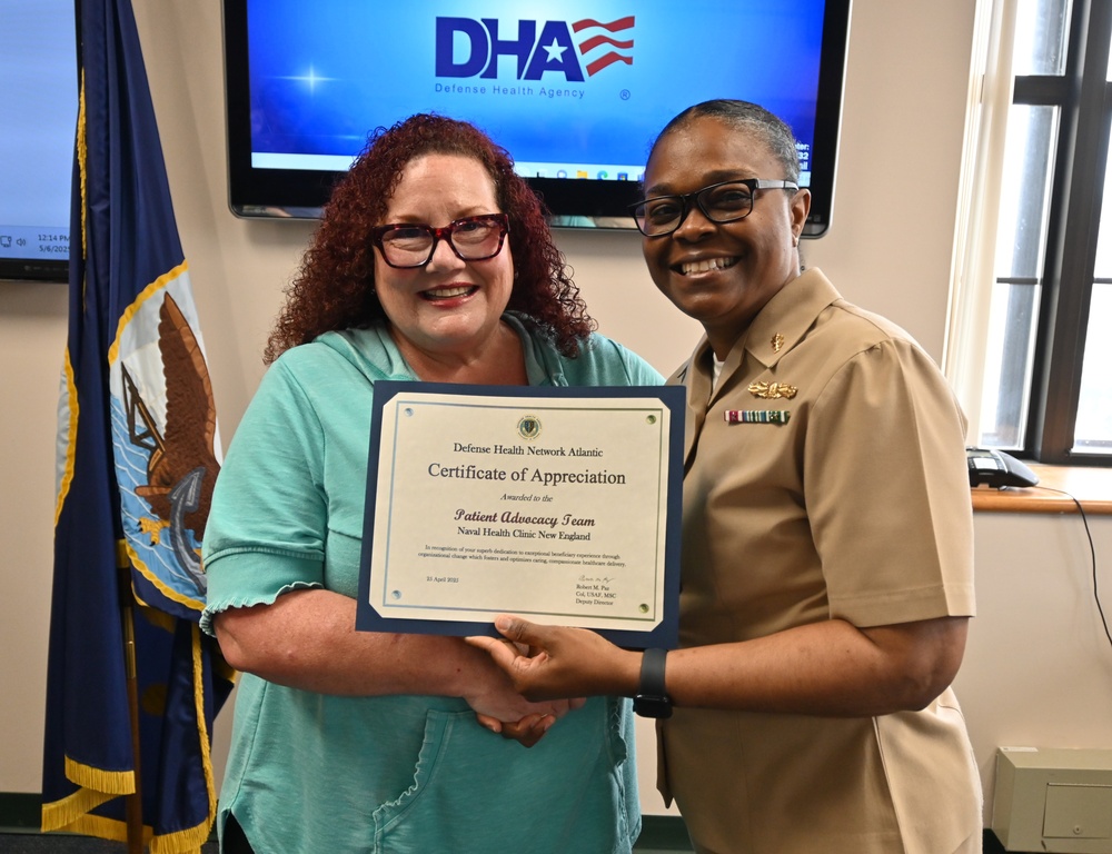 Naval Health Clinic New England’s Patient Advocacy Team awarded Certificate of Appreciation by Defense Health Network Atlantic