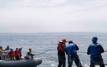 USS John P Murtha transfers personnel via a rigid hull inflatable boat