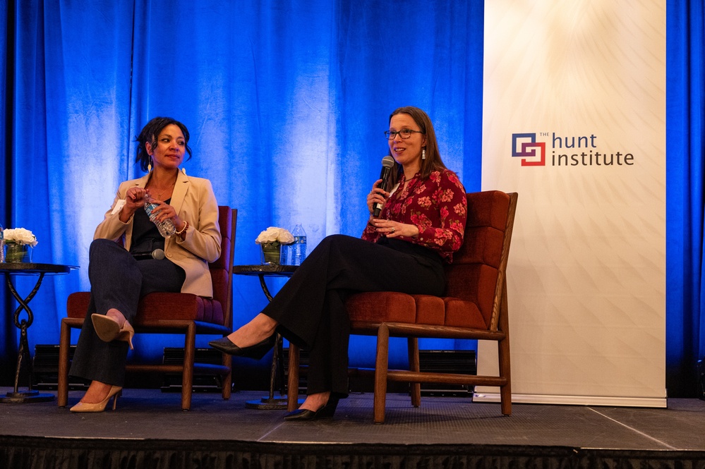 Courtney Power, NextFlex deputy director of education and workforce development, speaks during the Education Support for Military Families panel at the 2025 New Mexico Legislators Retreat