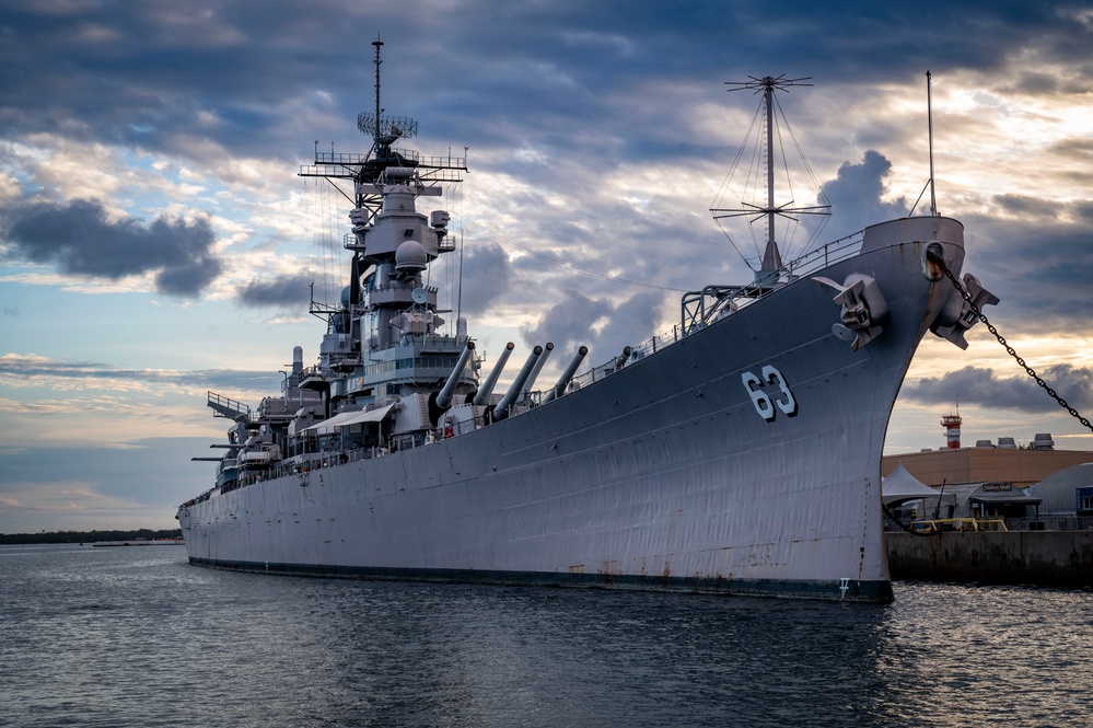 Battleship Missouri Memorial at Dusk in Pearl Harbor