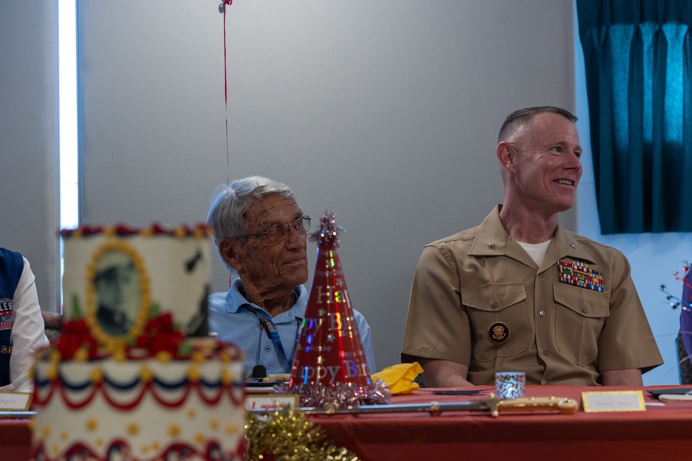 Iwo Jima Veteran celebrates 100th Birthday with Marines, Sailors, family aboard USS North Carolina