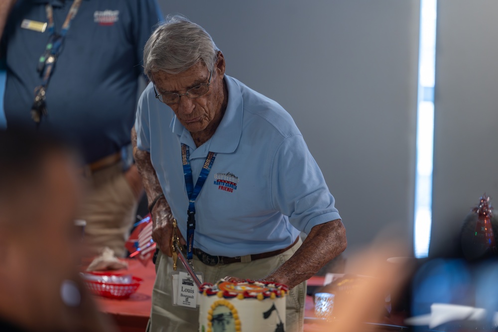 Iwo Jima Veteran celebrates 100th Birthday with Marines, Sailors, family aboard USS North Carolina