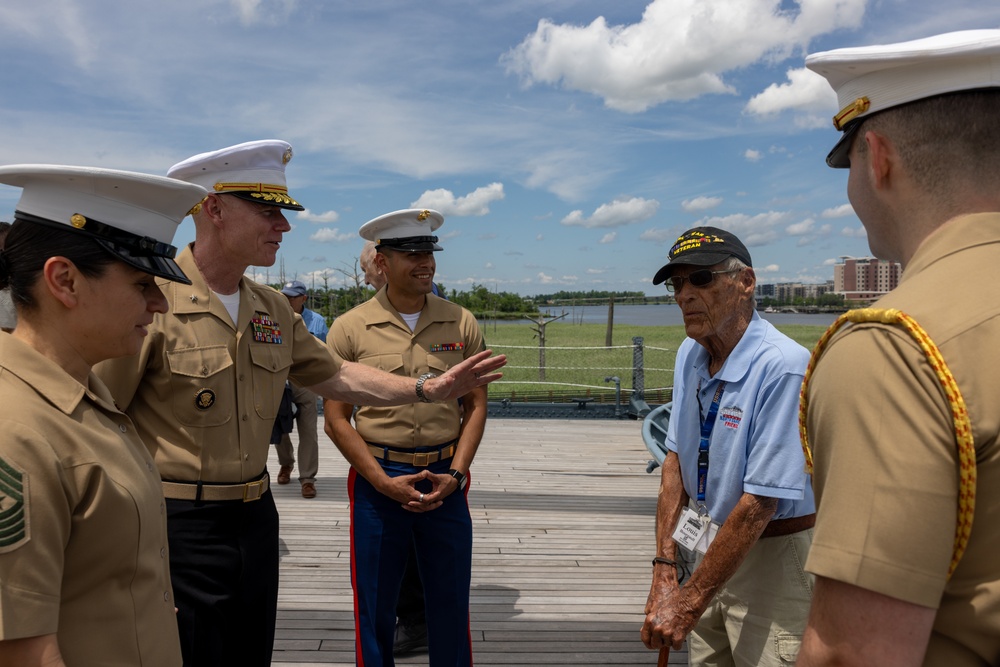 Iwo Jima Veteran celebrates 100th Birthday with Marines, Sailors, family aboard USS North Carolina
