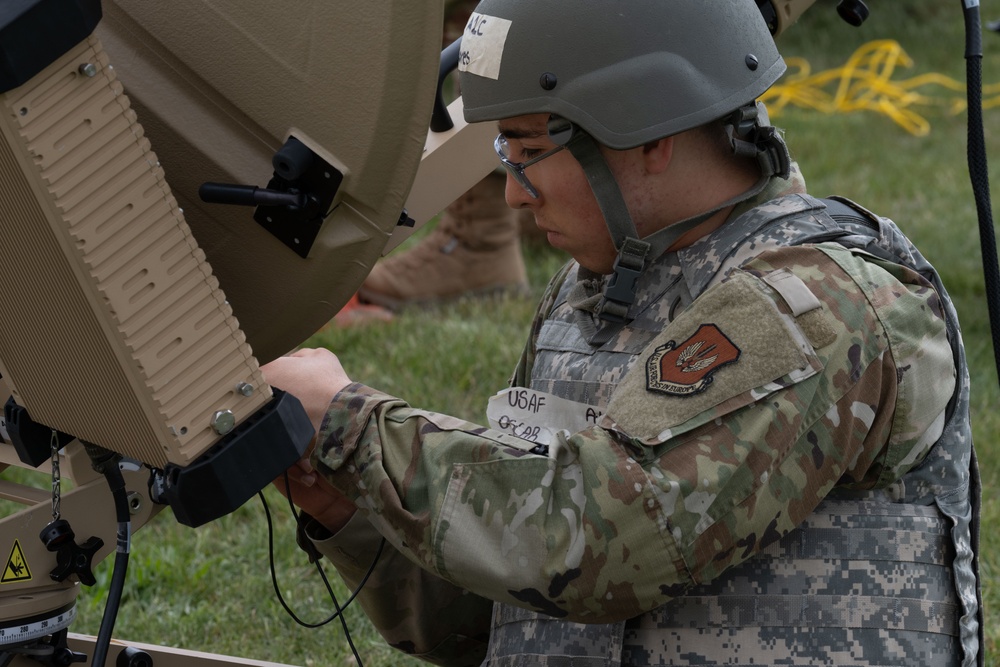 Skyway Chariot: Communications Airmen set up satellite terminal
