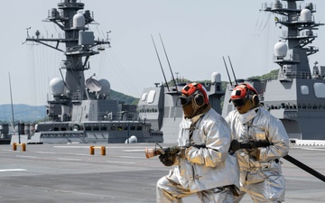 USS America (LHA 6) Conducts Flight Deck Firefighting Training