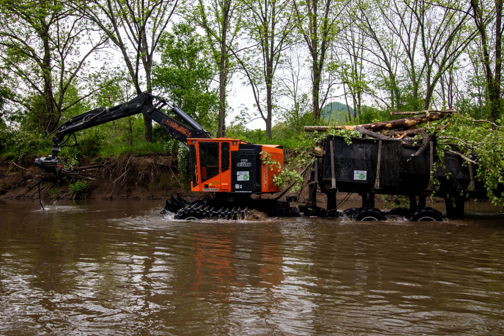 Hurricane Helene debris removal in the Cullasaja river