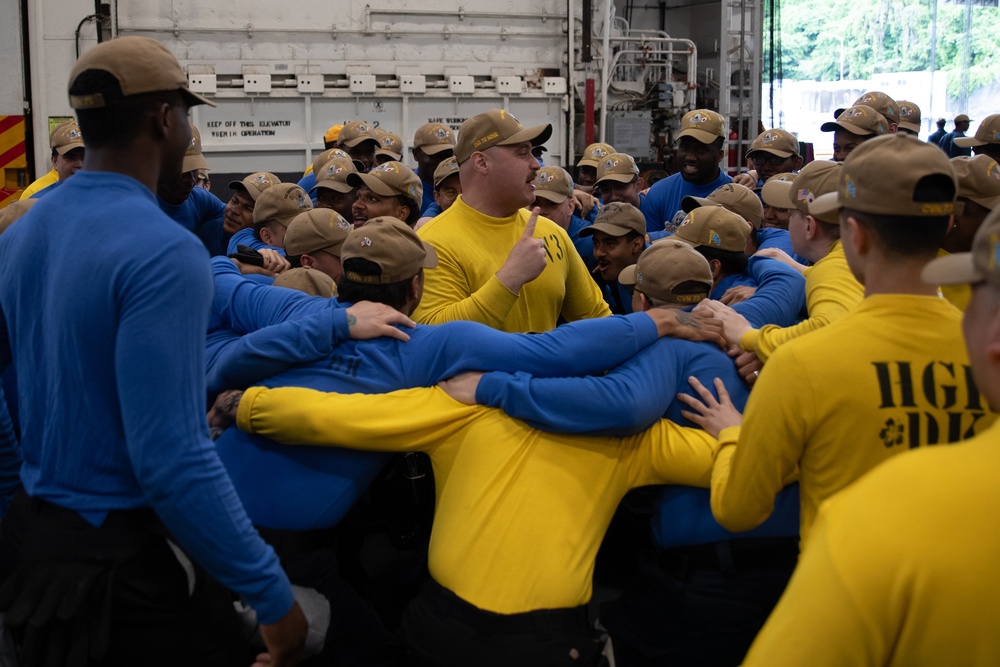 USS George Washington Hanger Deck Conducts Aircraft Firefighting Drills