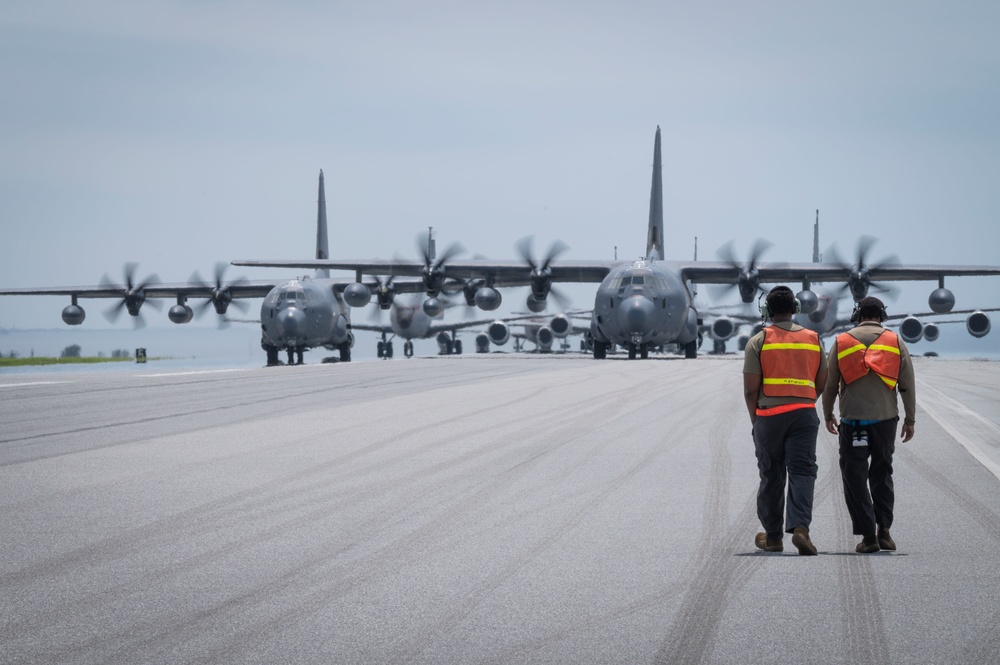 67th FGS &amp; 33rd RGS marshal over 50 aircraft during elephant walk