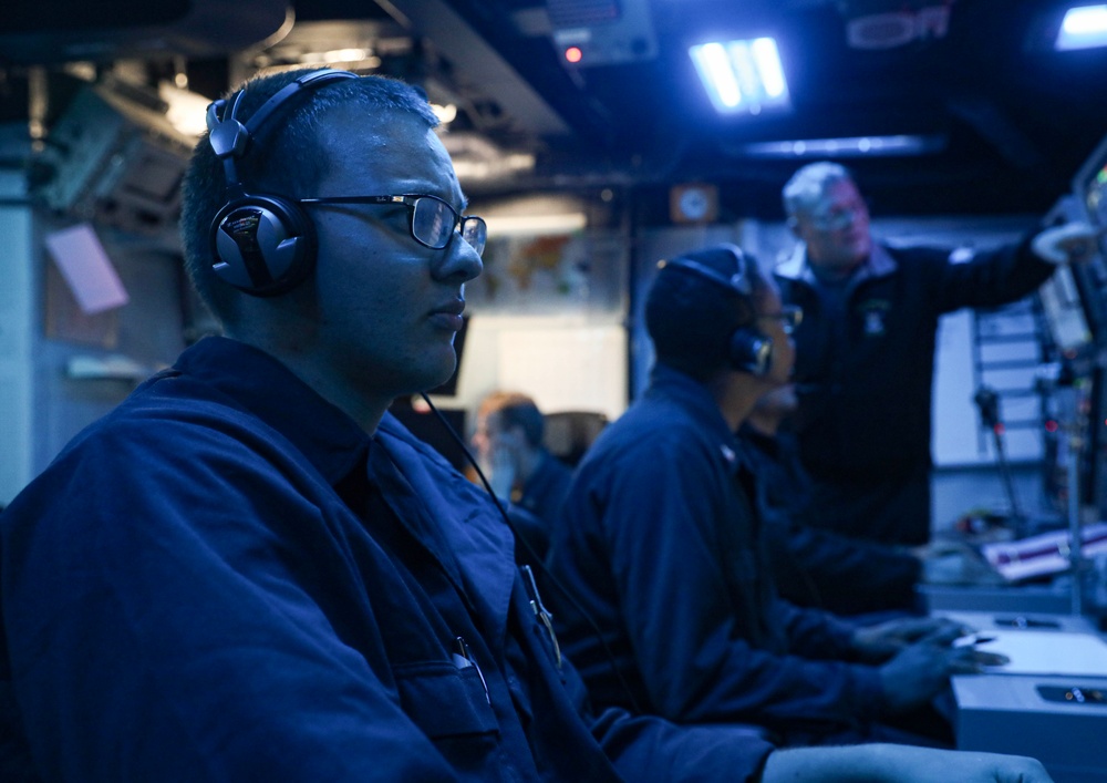USS Milius conducts operations in the U.S. Central Command area of responsibility as part of the Carl Vinson Carrier Strike Group