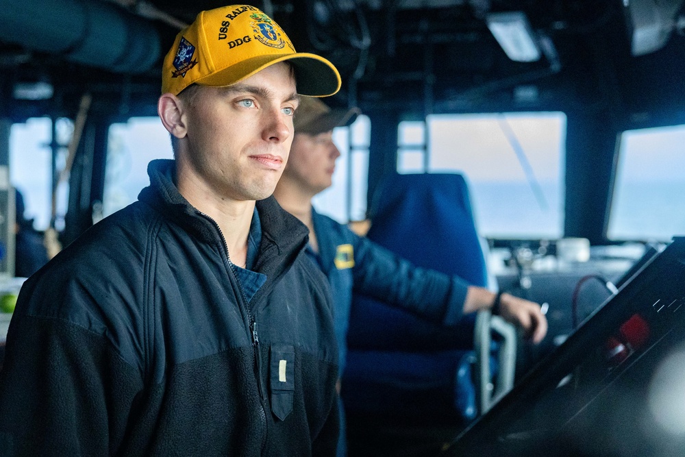 Sailors Stand Watch in the Pilot House aboard USS Ralph Johnson